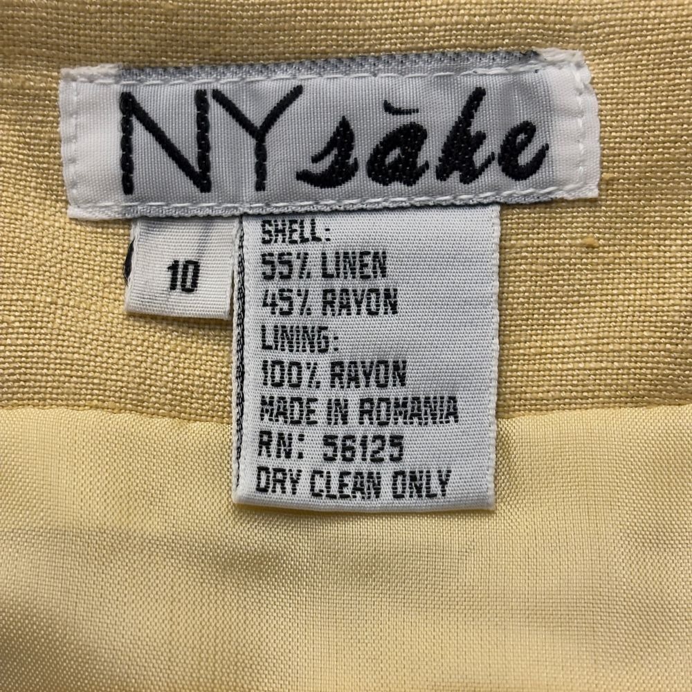Linen Blend Skirt Suit Size10 Butter Yellow Cargo Safari Fisherman Blazer Jacket - Picture 3 of 13